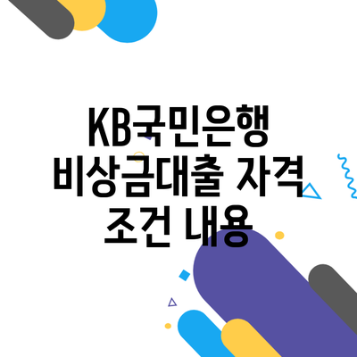 KB국민은행 비상금대출 자격 조건 내용