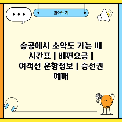 송공에서 소악도 가는 배 시간표 | 배편요금 | 여객선 운항정보 | 승선권 예매