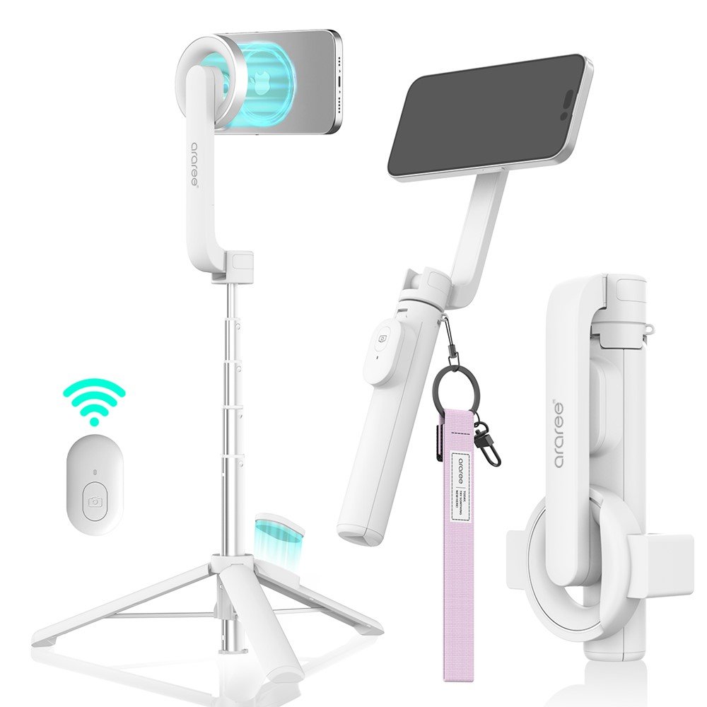 아라리 맥세이프 셀카봉 삼각대 블루투스 리모컨 맥피 포드 화이트 상세 이미지 1