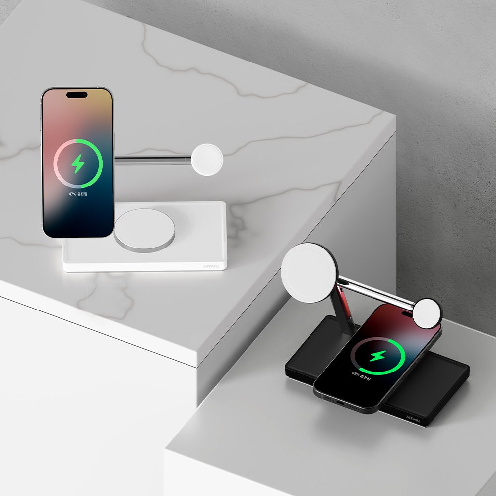 3in1 애플 MFM 듀얼 맥세이프 고속 무선 충전기 MC410 블랙 상세 이미지 1