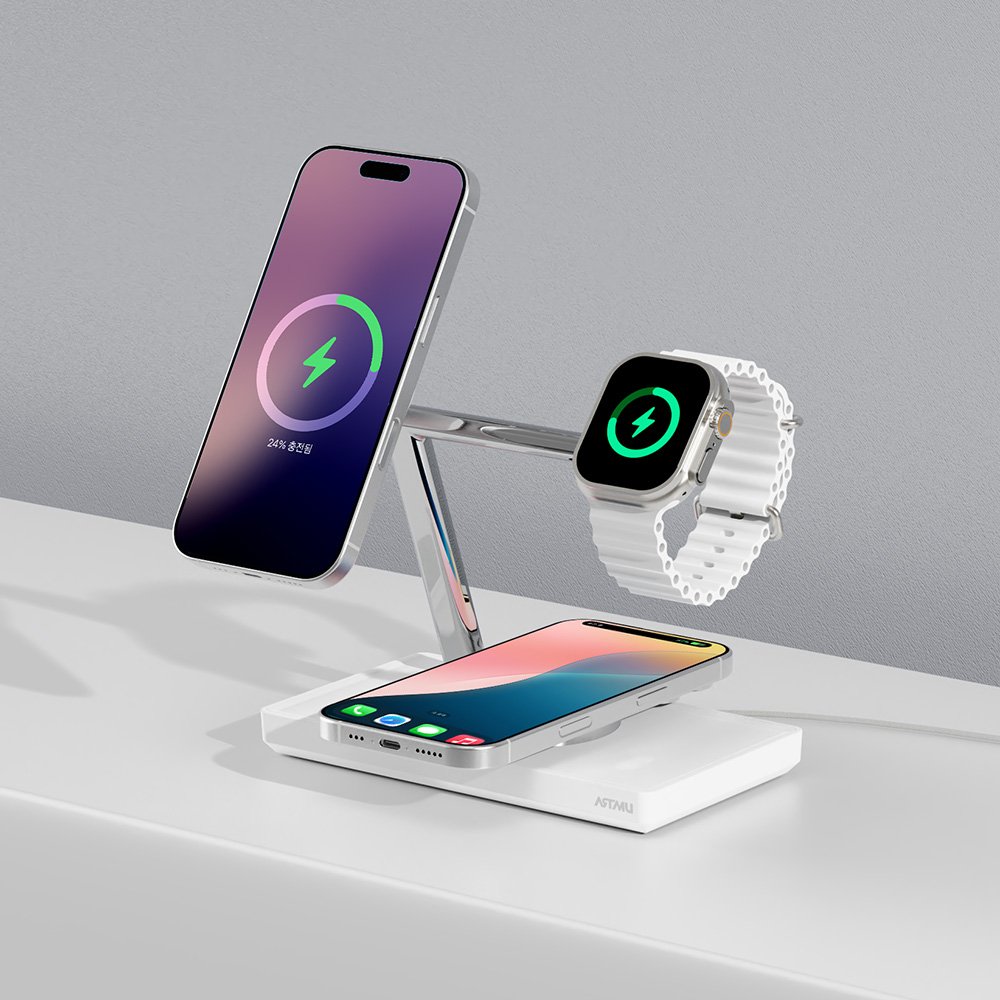 3in1 애플 MFM 듀얼 맥세이프 고속 무선 충전기 MC410 블랙 상세 이미지 2