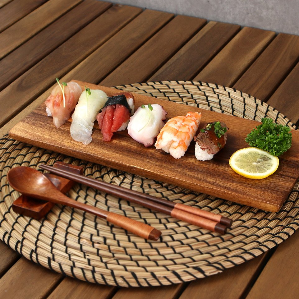 통원목 캠핑 나무그릇 원목 플레이트 직사각 33cm, 우드 상세 이미지 1