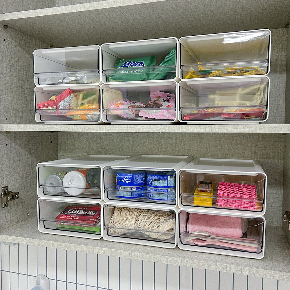 다용도정리함 과자간식보관함 탕비실티백정리함 팬트리적층수납함 적층형슬라이딩서랍 틈새수납중형 상세 이미지 1