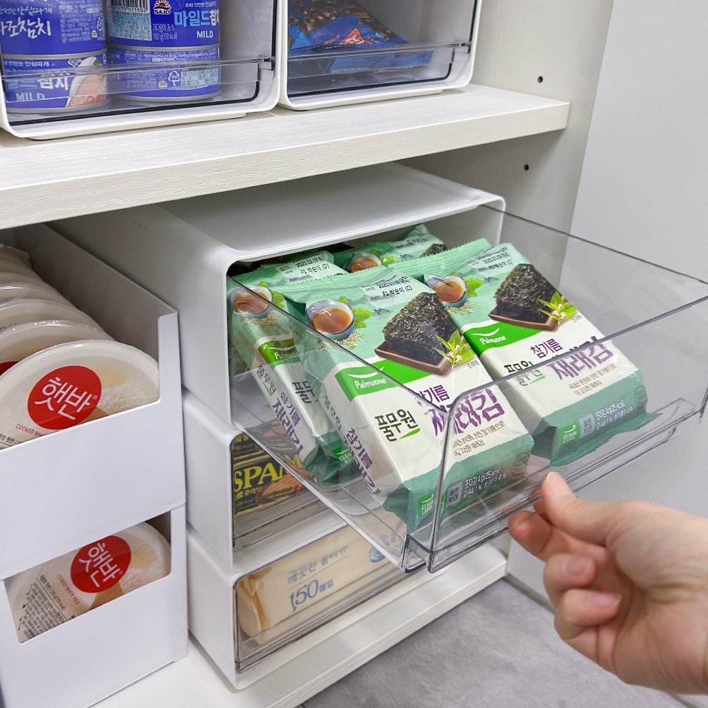 다용도정리함 과자간식보관함 탕비실티백정리함 팬트리적층수납함 적층형슬라이딩서랍 틈새수납중형 상세 이미지 2
