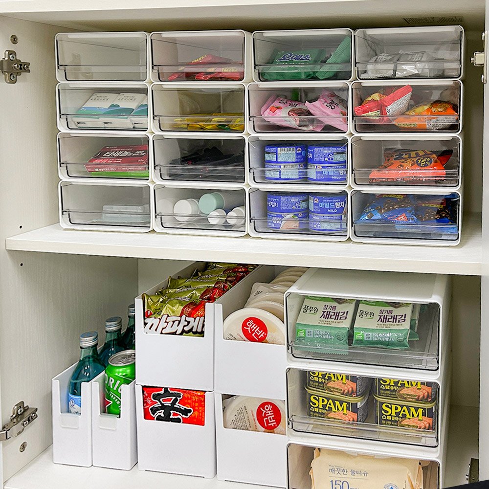 다용도정리함 과자간식보관함 탕비실티백정리함 팬트리적층수납함 적층형슬라이딩서랍 틈새수납중형 상세 이미지 1