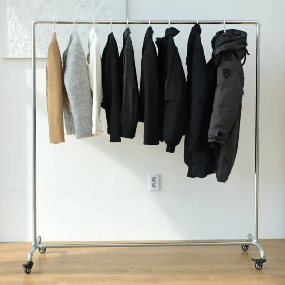 철제 1단 파이프헹거 옷가게 스탠드 이동식 옷걸이 튼튼한 헹거 0.8X1.2 상세 이미지 1